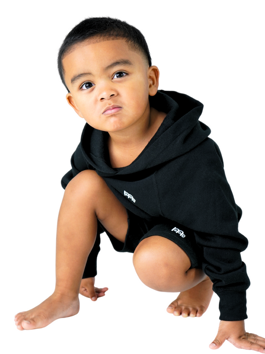 Toddler Black Pullover with raglan sleeves and White GODinme logo at left chest