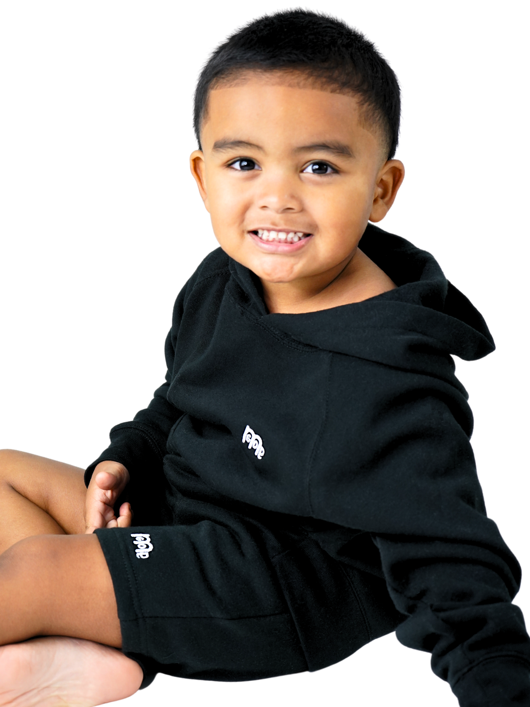 Toddler Black Pullover with raglan sleeves and  White GODinme logo at left chest