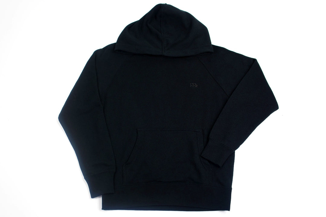 Youth Hoodie Black with Black logo at left chest. Sizes 6 to 16