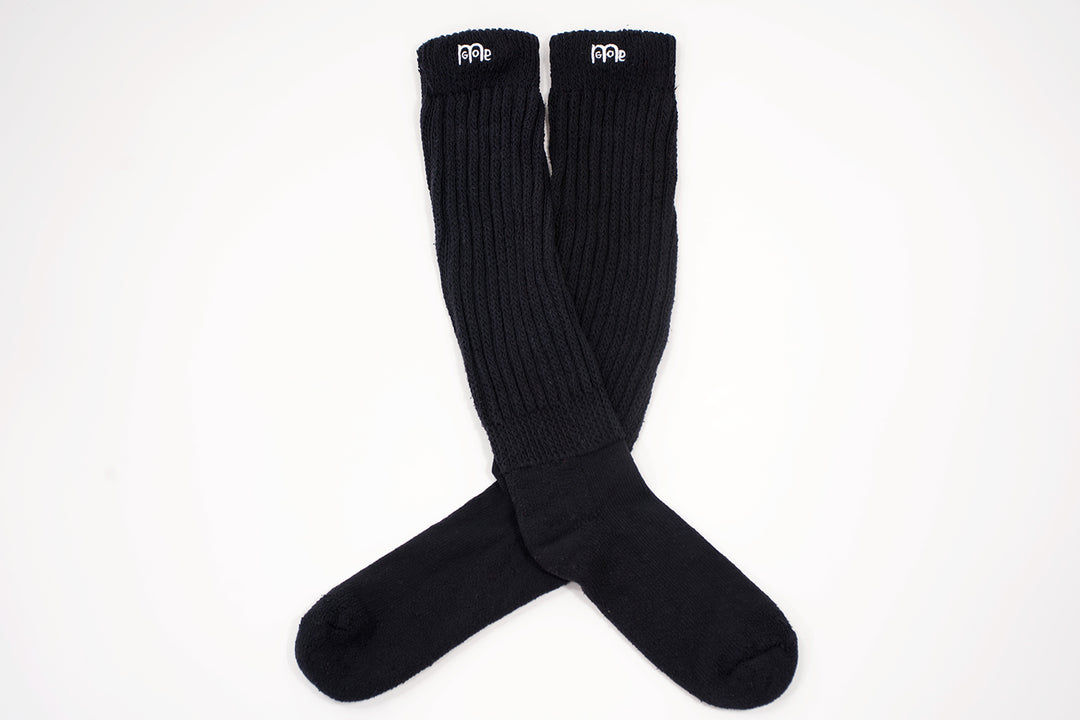 Black slouch socks with White logo