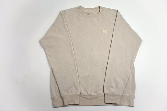 GODinme Crewneck Sweater; luxurious comfort, Beige with raglan sleeves and embroidered GODinme logo at left chest