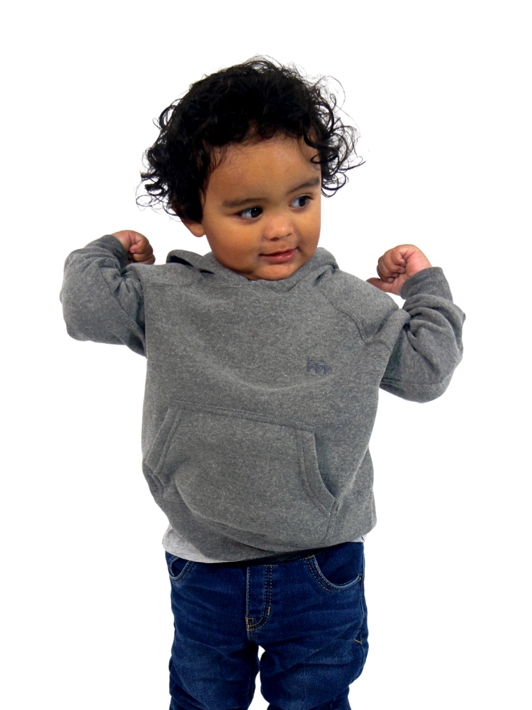 Toddler Grey Pullover with raglan sleeves and Grey GODinme logo at left chest
