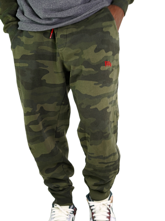 Experience ultimate comfort and style in the Men's GODinme Green Camouflage SweatPants from our Romans 12:21 Collection. Featuring the iconic Red GODinme logo, Red shoestring draw cord, and sewn fly details; its time to elevate your faith with these must-have joggers.