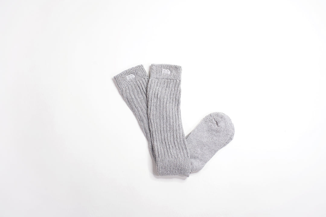 Grey slouch socks with White logo