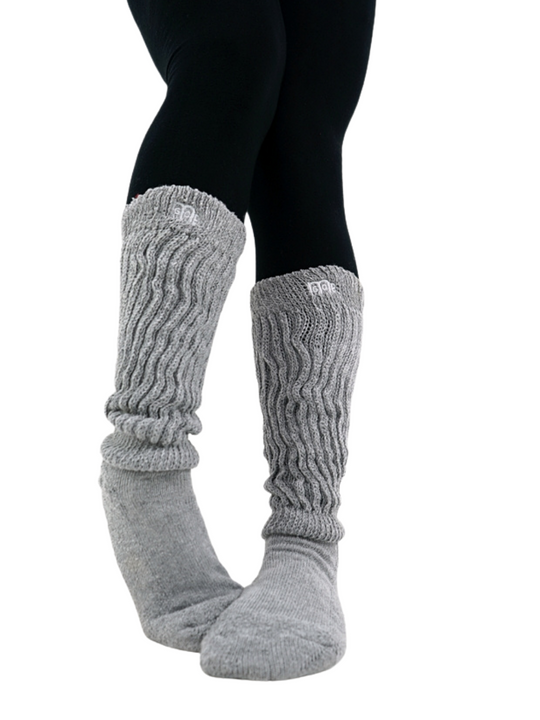 Grey slouch socks with White logo