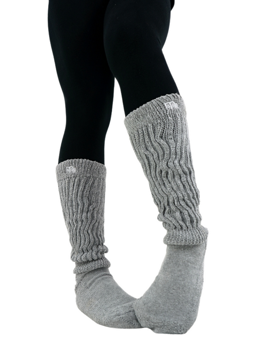 Grey slouch socks with white logo