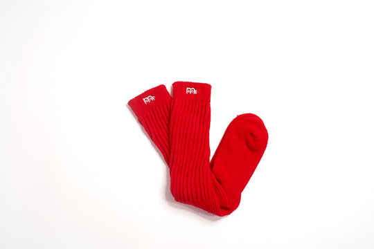 Red slough socks with White logo