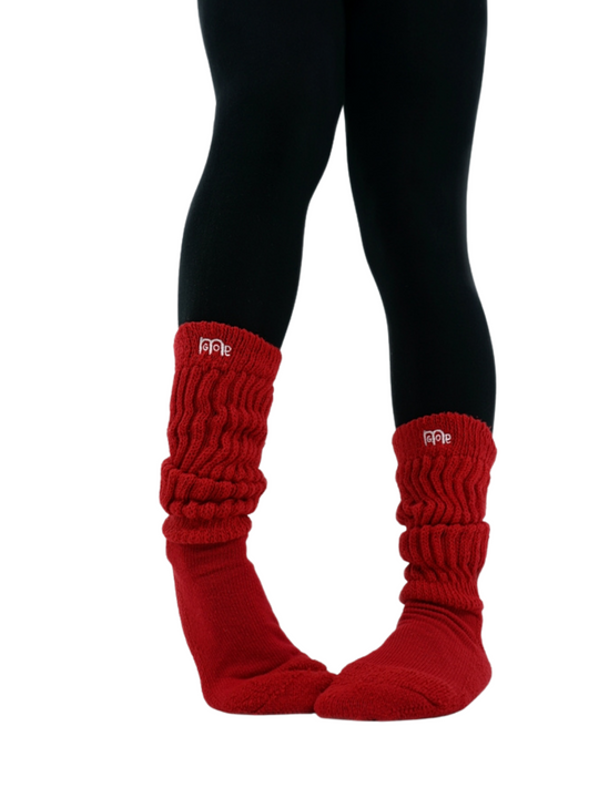 Red slouch socks with White logo