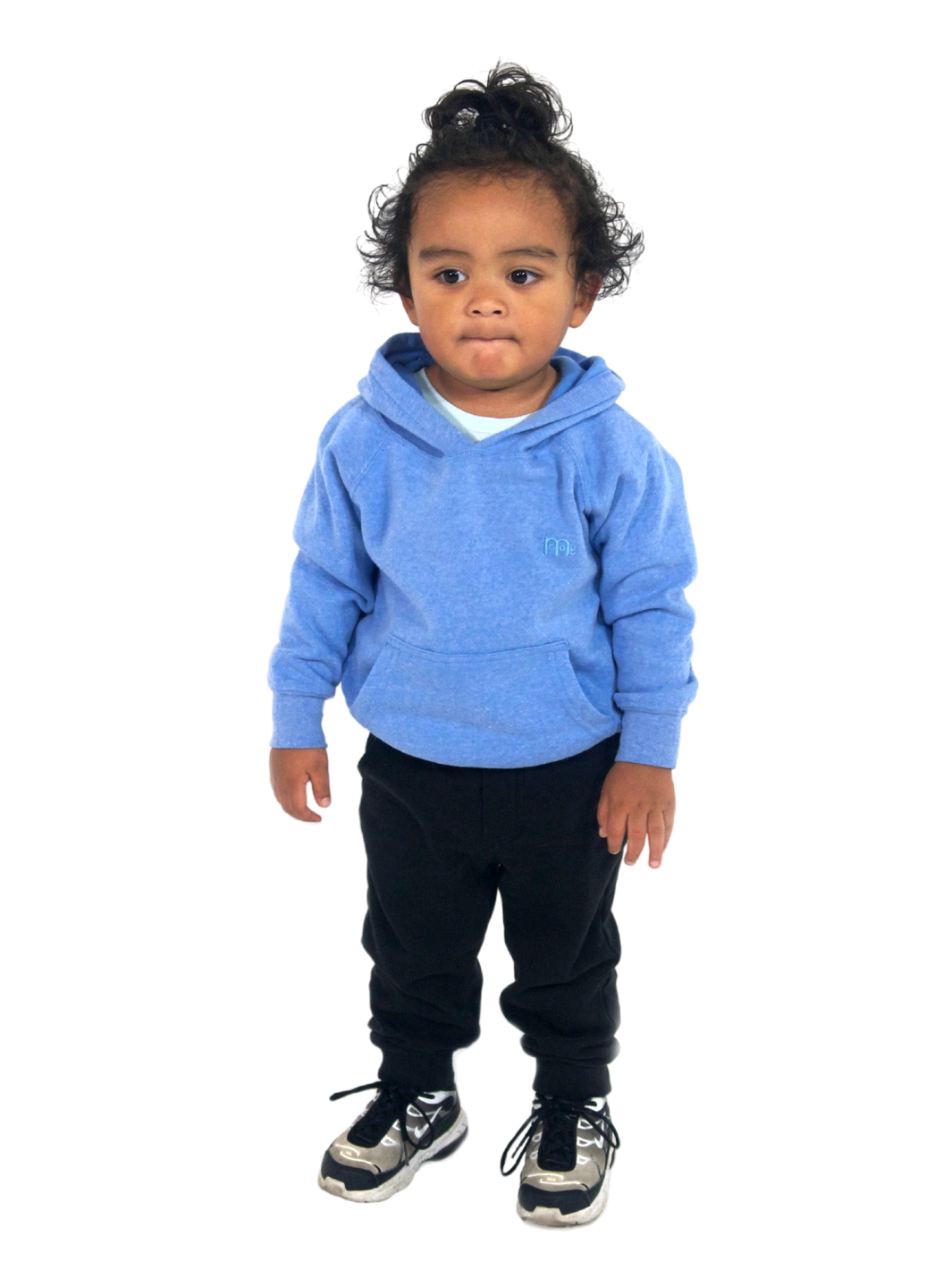 Toddler Blue Pullover Hoodie with raglan sleeves and Blue GODinme logo at left chest