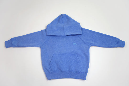 Toddler Blue Pullover with raglan sleeves and Blue GODinme logo at left chest